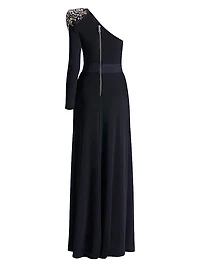 Lustris Crystal-Embellished Satin One-Shoulder Gown