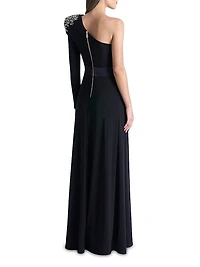 Lustris Crystal-Embellished Satin One-Shoulder Gown