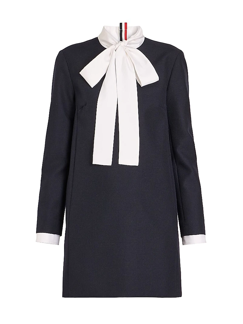Tieneck Virgin Wool-Silk Shift Minidress
