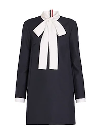 Tieneck Virgin Wool-Silk Shift Minidress
