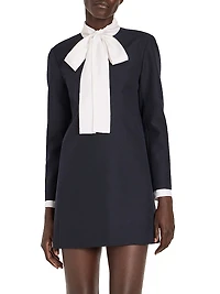 Tieneck Virgin Wool-Silk Shift Minidress