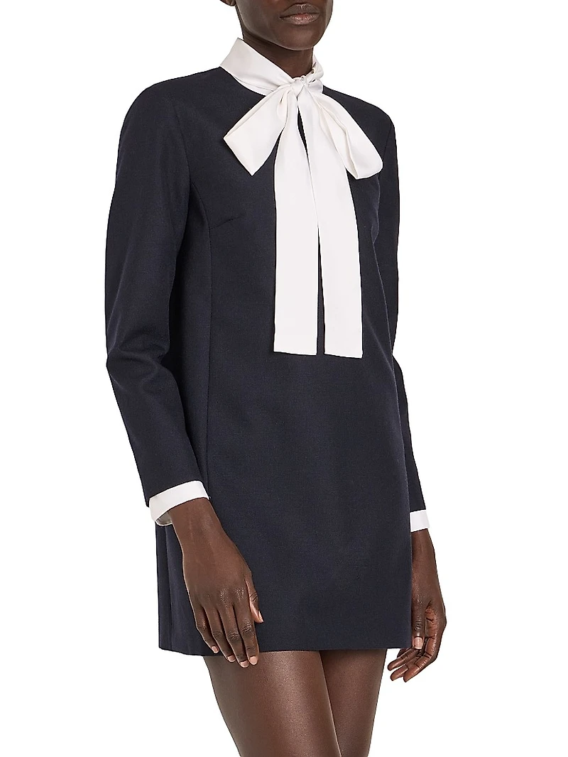 Tieneck Virgin Wool-Silk Shift Minidress