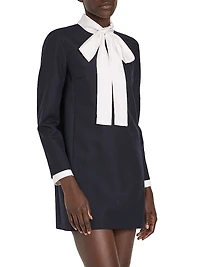 Tieneck Virgin Wool-Silk Shift Minidress