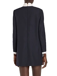 Tieneck Virgin Wool-Silk Shift Minidress