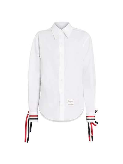 Scarf Cuff Poplin Button-Up Shirt