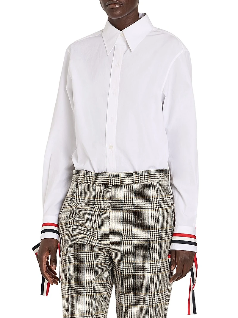 Scarf Cuff Poplin Button-Up Shirt