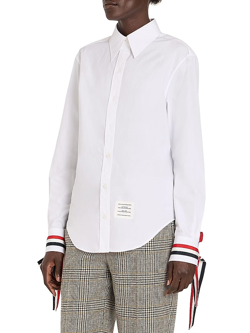Scarf Cuff Poplin Button-Up Shirt