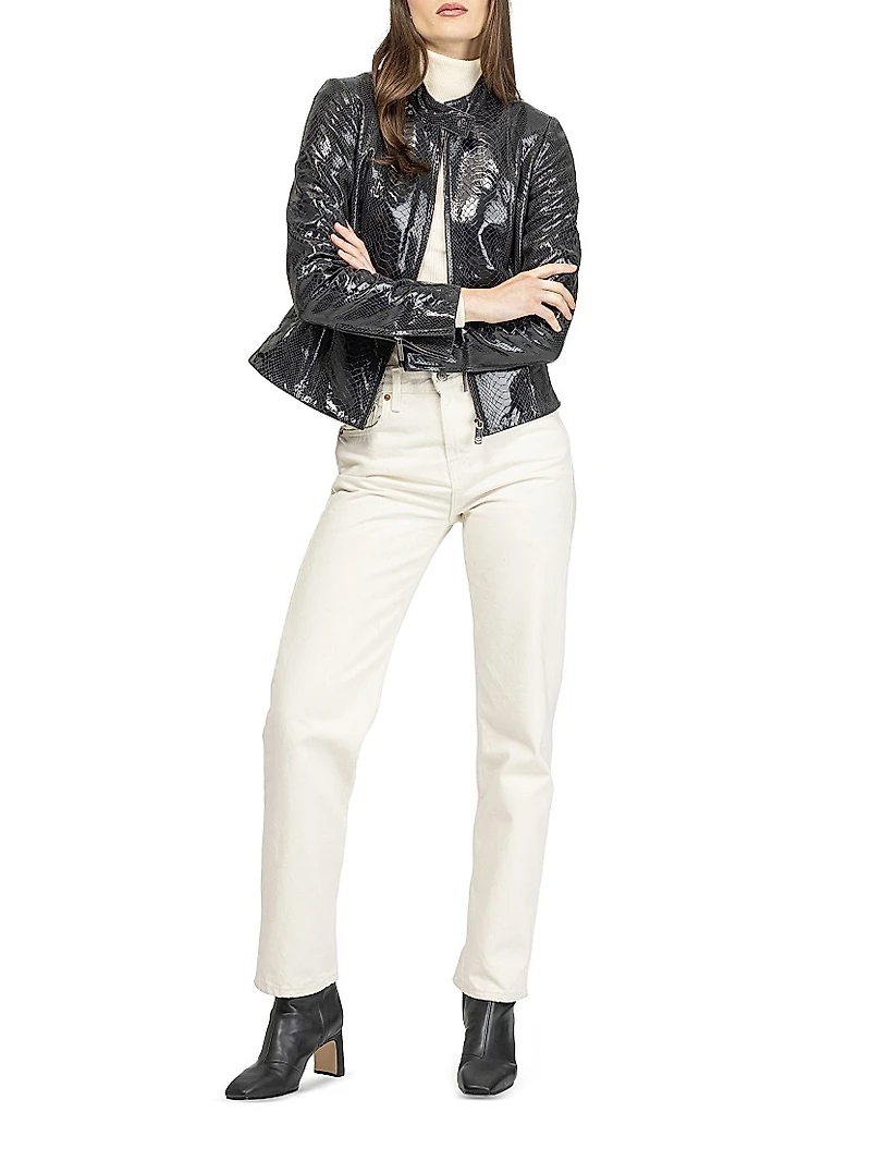 Metis Suede Python Printed Zip Jacket