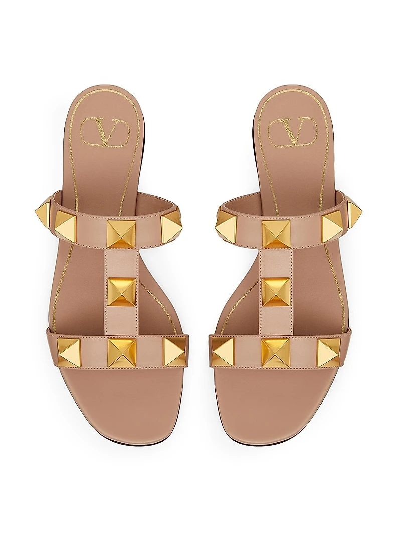 Flat Roman Stud Calfskin Slide Sandals