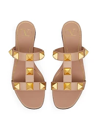 Flat Roman Stud Calfskin Slide Sandals