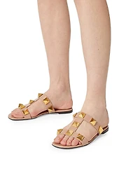 Flat Roman Stud Calfskin Slide Sandals