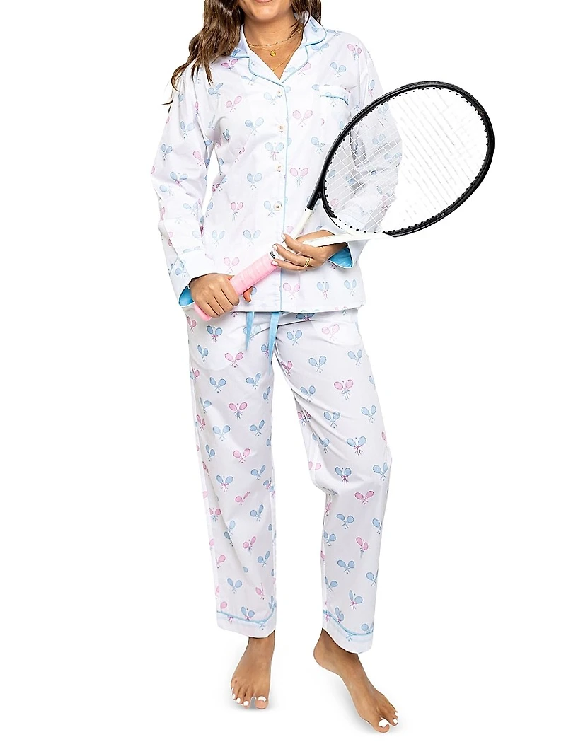 Women's Tennis Bows Long Pajama Set