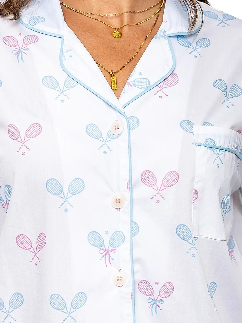 Women's Tennis Bows Long Pajama Set