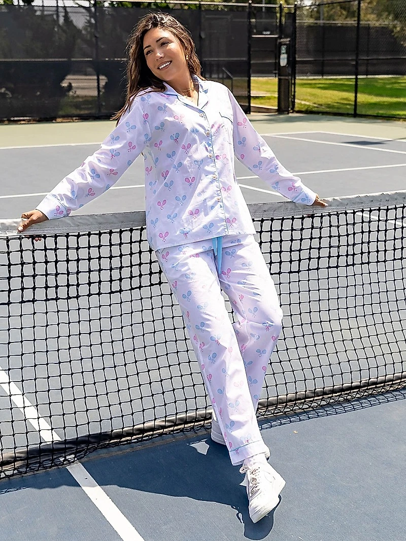 Women's Tennis Bows Long Pajama Set