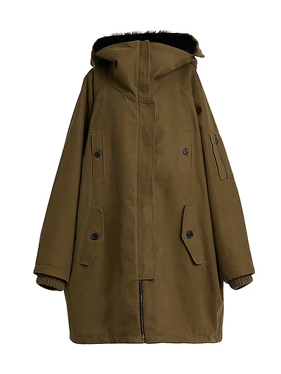 Shearling-Trim Cotton Hooded Coat