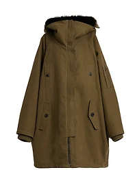 Shearling-Trim Cotton Hooded Coat