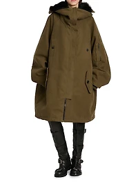 Shearling-Trim Cotton Hooded Coat