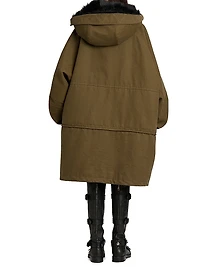 Shearling-Trim Cotton Hooded Coat