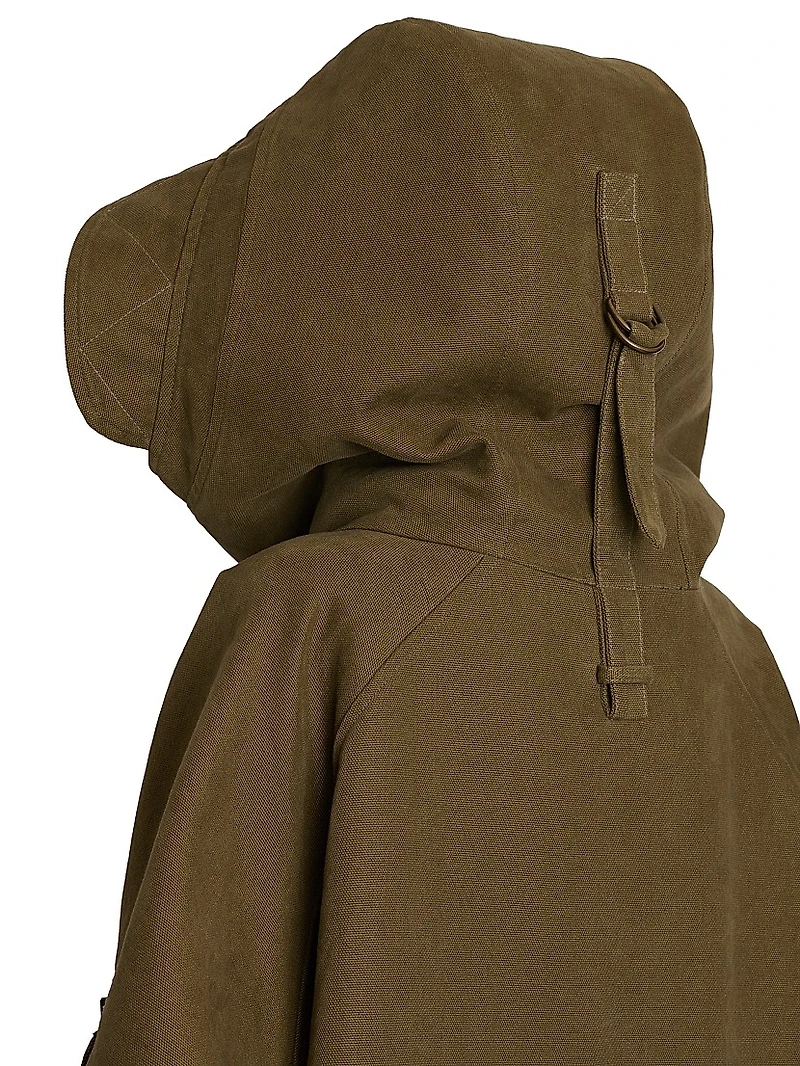 Shearling-Trim Cotton Hooded Coat