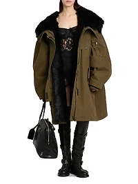 Shearling-Trim Cotton Hooded Coat