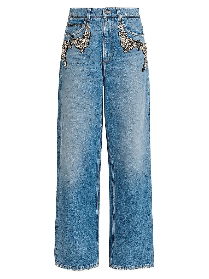 Embellished Wide-Leg Jeans