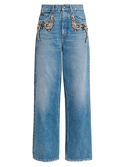 Embellished Wide-Leg Jeans