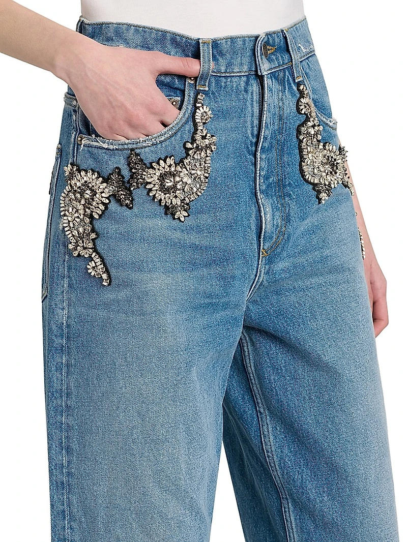 Embellished Wide-Leg Jeans