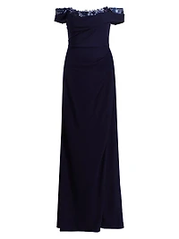 Off-The-Shoulder Crepe Gown