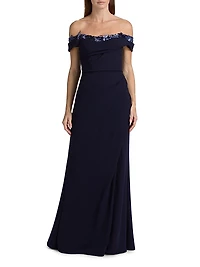 Off-The-Shoulder Crepe Gown