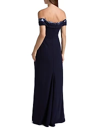Off-The-Shoulder Crepe Gown