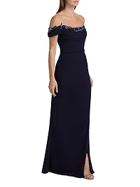 Off-The-Shoulder Crepe Gown