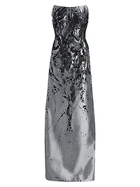 Gathered Brocade Strapless A-Line Gown