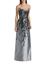 Gathered Brocade Strapless A-Line Gown