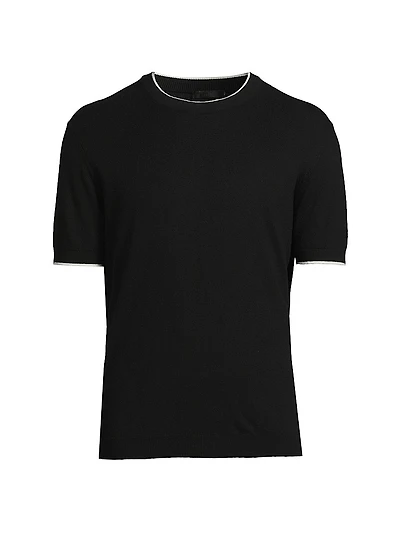 Cotton-Cashmere Short-Sleeve Slim-Fit Sweater
