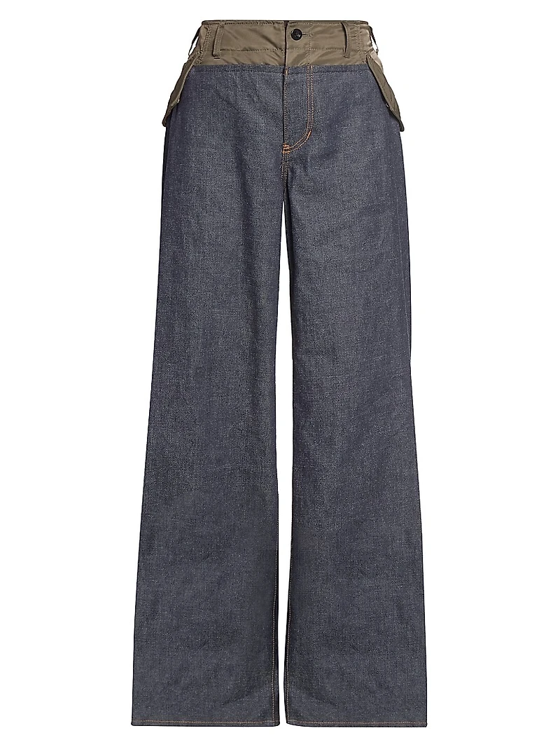 Denim Double-Waistband Wide-Leg Pants