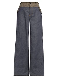 Denim Double-Waistband Wide-Leg Pants