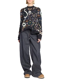 Denim Double-Waistband Wide-Leg Pants