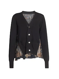 Pleated Floral Cotton-Blend Cardigan