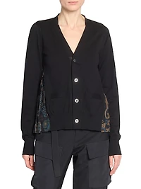 Pleated Floral Cotton-Blend Cardigan