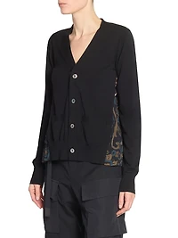 Pleated Floral Cotton-Blend Cardigan