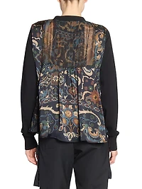 Pleated Floral Cotton-Blend Cardigan