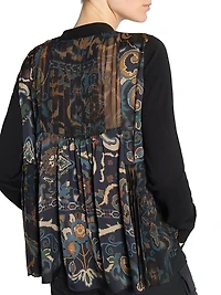 Pleated Floral Cotton-Blend Cardigan