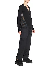 Pleated Floral Cotton-Blend Cardigan