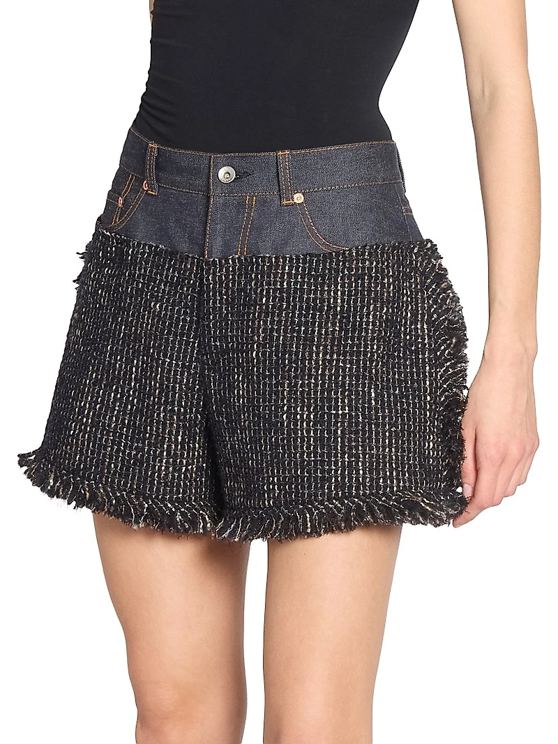 Mixed-Media Tweed Shorts
