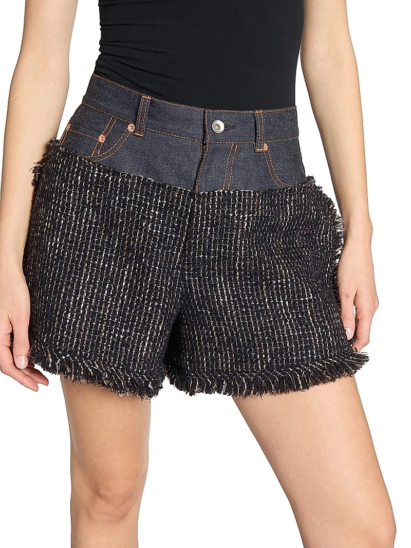Mixed-Media Tweed Shorts