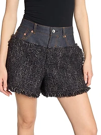 Mixed-Media Tweed Shorts