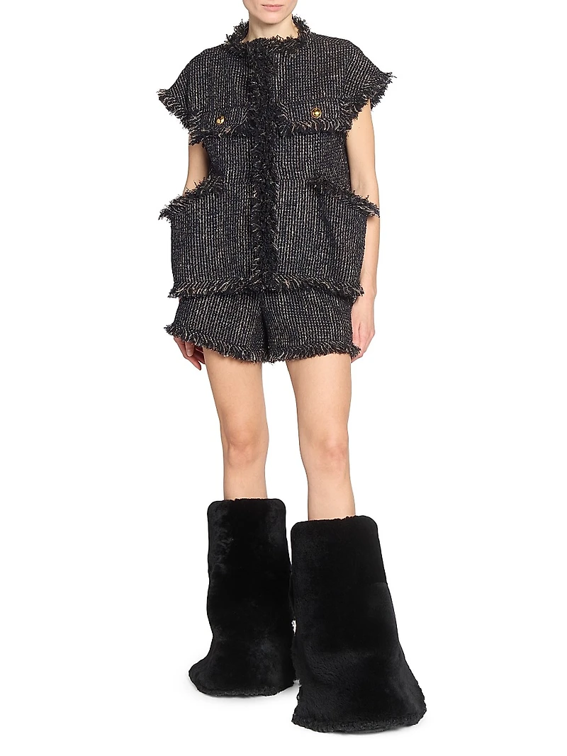 Mixed-Media Tweed Shorts