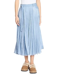 Pleated Denim Midi-Skirt