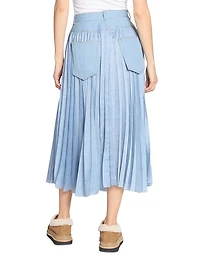 Pleated Denim Midi-Skirt