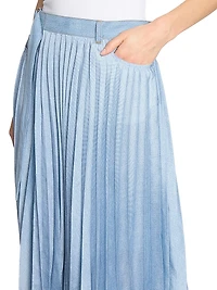 Pleated Denim Midi-Skirt